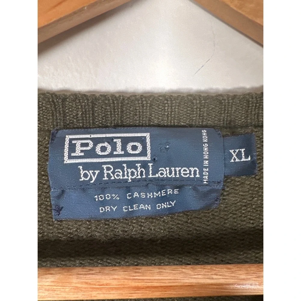 Polo Ralph Lauren 100% Cashmere Sweater Green Size XL V Neck Long Sleeve Luxe
